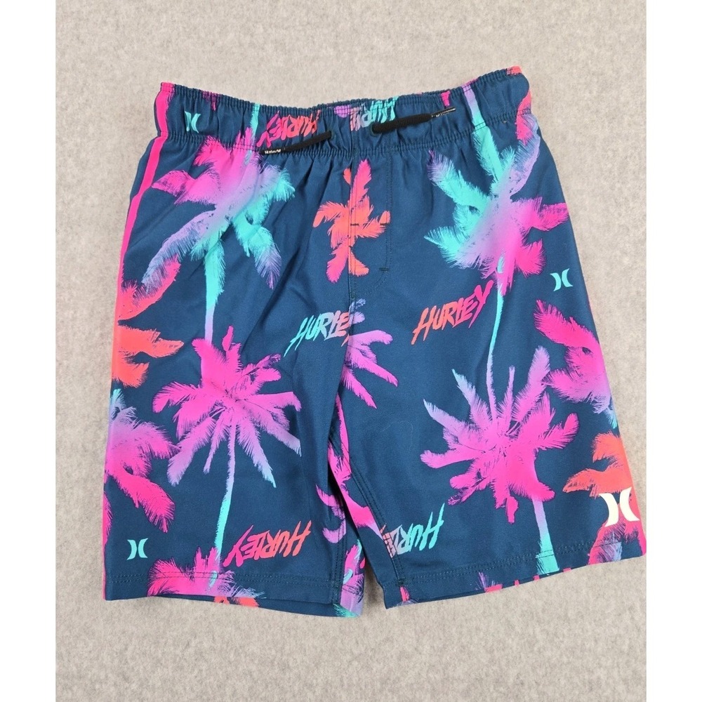 Hurley Swim Boys Size 7 Swimming Trunks Shorts Blue Palm Bathing Suit NWOT